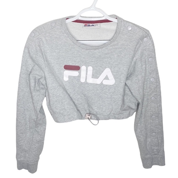 Fila snap sleeve crop sweatshirt in light grey white and red combo size M - Picture 2 of 12